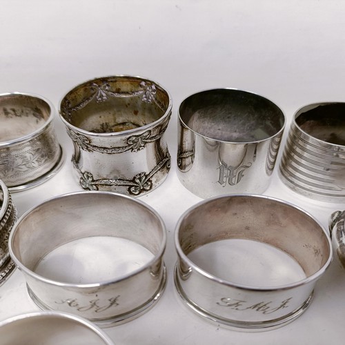 33 - A George II silver salt, assorted napkin rings and other items, various dates and marks, 13.8 ozt