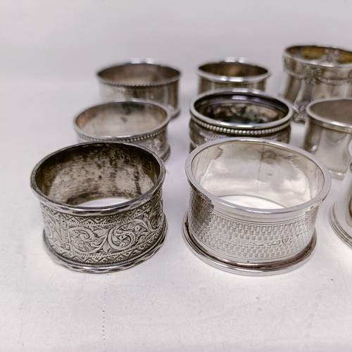 33 - A George II silver salt, assorted napkin rings and other items, various dates and marks, 13.8 ozt