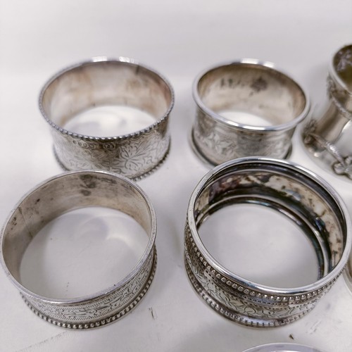 33 - A George II silver salt, assorted napkin rings and other items, various dates and marks, 13.8 ozt