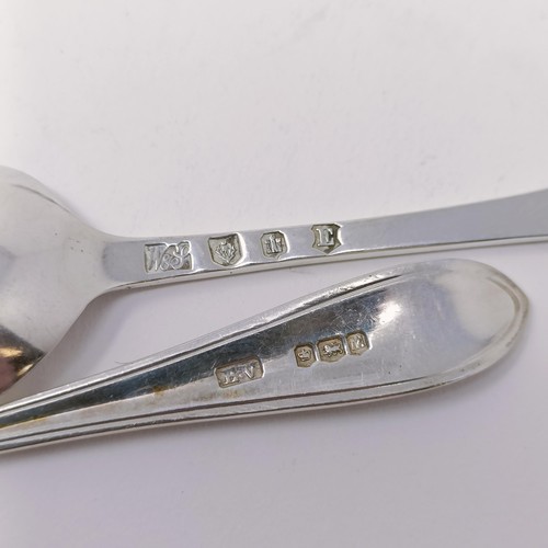 47 - A silver fiddle pattern fish knife, assorted silver and silver coloured metal spoons