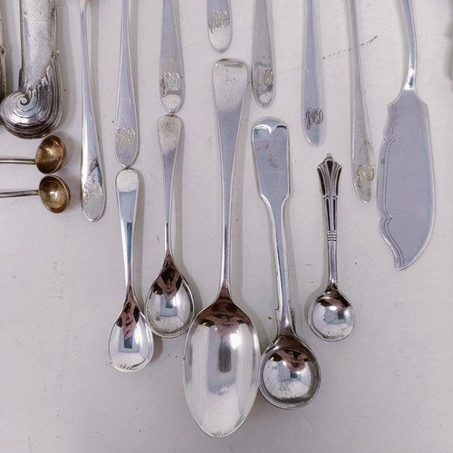 51 - Two silver pepperpots, a set of four silver salts, assorted spoons and other items, various dates an... 