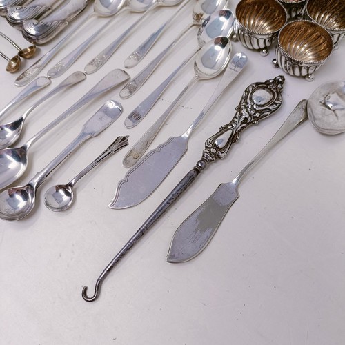 51 - Two silver pepperpots, a set of four silver salts, assorted spoons and other items, various dates an... 