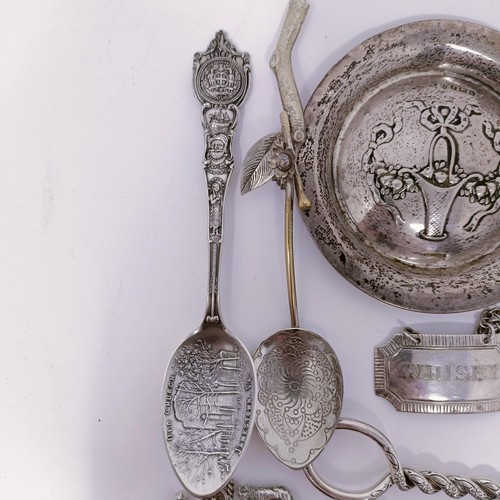 62 - A set of six Continental silver coloured metal teaspoons, and assorted other items