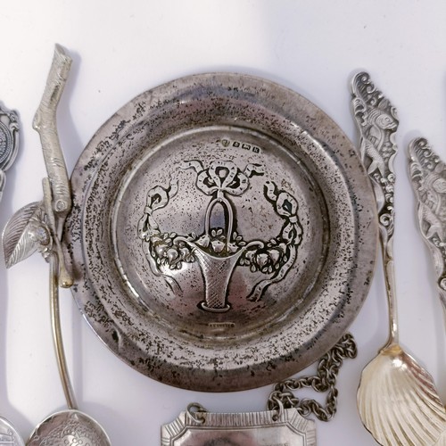 62 - A set of six Continental silver coloured metal teaspoons, and assorted other items