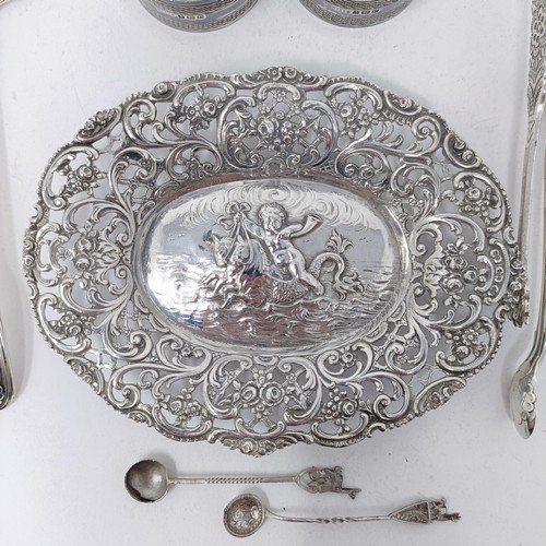 96 - A Dutch silver pierced dish, and assorted other items