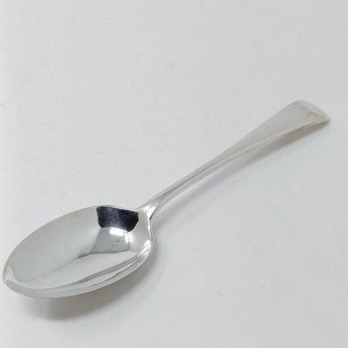 126 - A set of six Elizabeth II silver old English pattern soup spoons, and a table spoon, Sheffield 1955