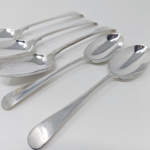 138 - A George III old English silver serving spoon, four other spoons, various dates and marks