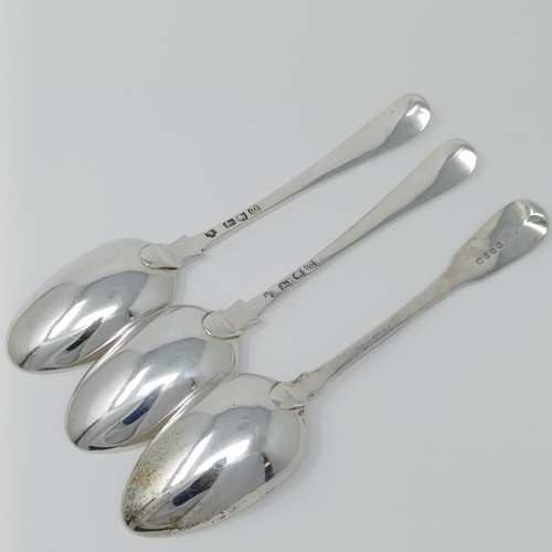 138 - A George III old English silver serving spoon, four other spoons, various dates and marks