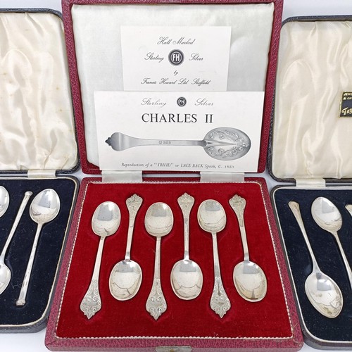 143 - A set of six George V teaspoons, and two other sets, all cased, 4.1 ozt