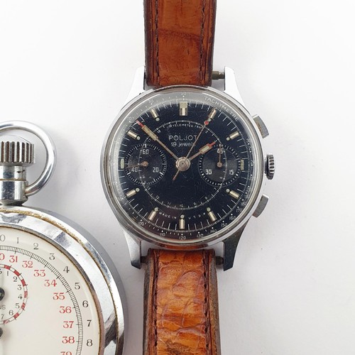 693 - A gentleman's Poljot chronograph, with a later leather strap, and a stopwatch (2)