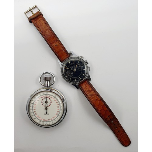 693 - A gentleman's Poljot chronograph, with a later leather strap, and a stopwatch (2)