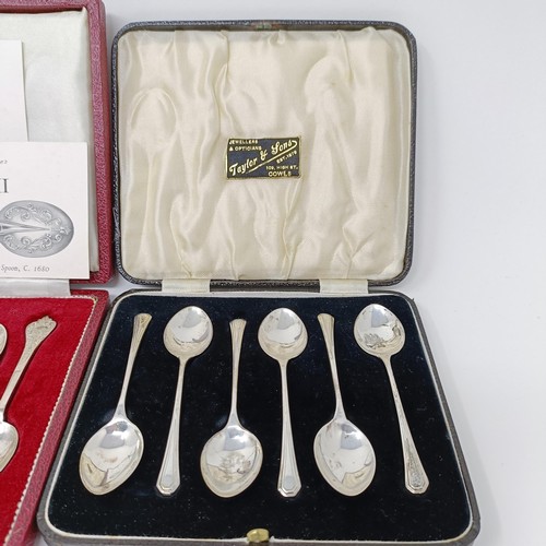 143 - A set of six George V teaspoons, and two other sets, all cased, 4.1 ozt