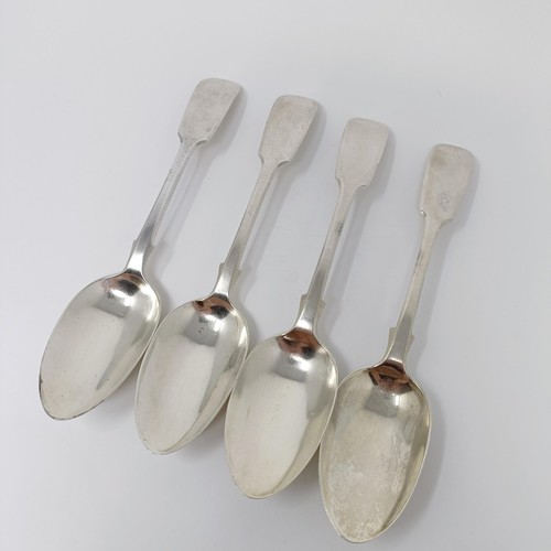 153 - A matched set of silver fiddle pattern dessert spoons, various dates and marks, 10 ozt (8)