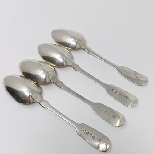 153 - A matched set of silver fiddle pattern dessert spoons, various dates and marks, 10 ozt (8)