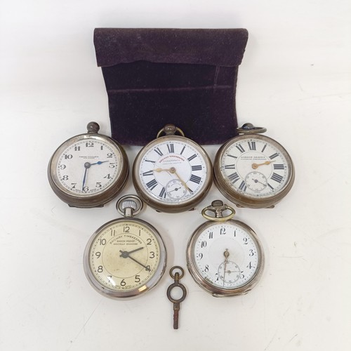 698 - A silver open face pocket watch, dial reading Railway Timekeeper, Hamilton & Co, a silver plated ope... 