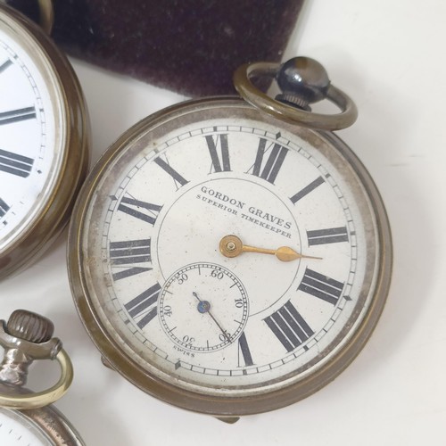 698 - A silver open face pocket watch, dial reading Railway Timekeeper, Hamilton & Co, a silver plated ope... 