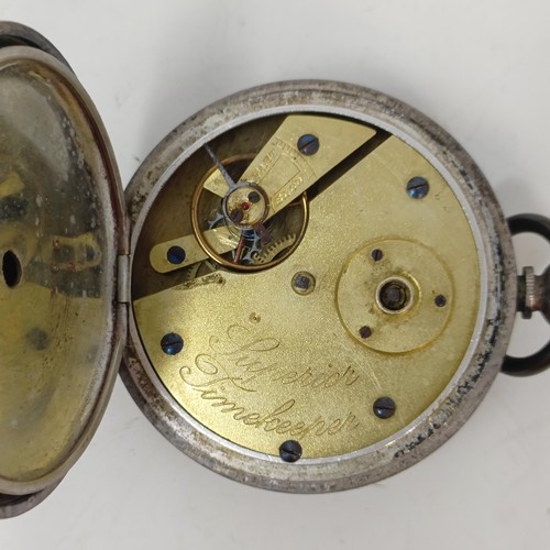 698 - A silver open face pocket watch, dial reading Railway Timekeeper, Hamilton & Co, a silver plated ope... 