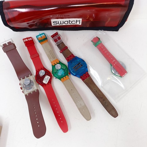 697A - Five Swatch watches, and a Swatch bag