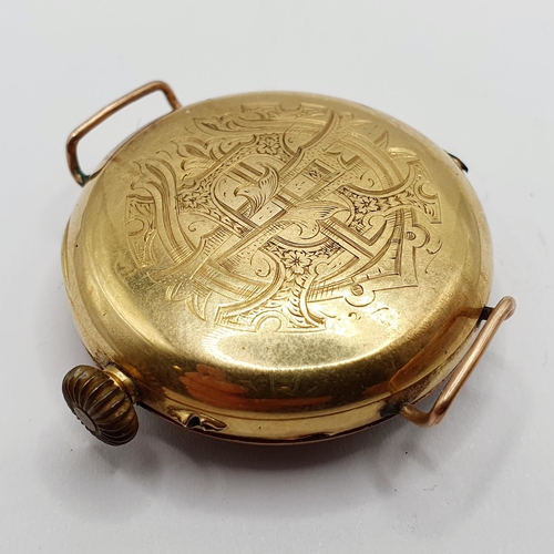 695 - A 9ct gold open face pocket watch, converted to a wristwatch