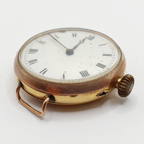 695 - A 9ct gold open face pocket watch, converted to a wristwatch