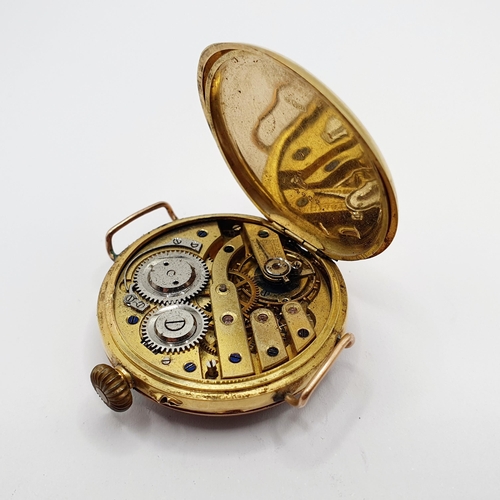 695 - A 9ct gold open face pocket watch, converted to a wristwatch