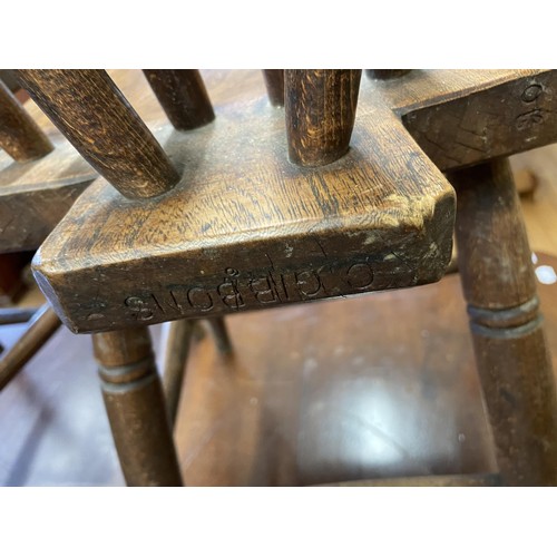 A harlequin set of six country made kitchen chairs, backs stamped with