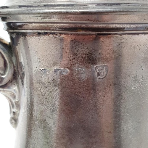 112B - A George III silver coffee pot, with a wooden handle, marks rubbed, all in 23.4 ozt