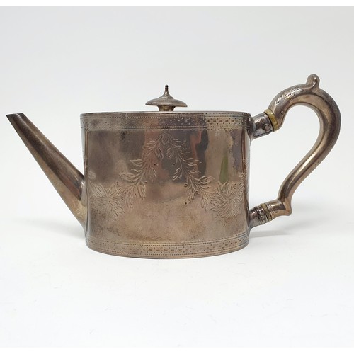 113A - A George III oval silver teapot, London 1820, all in 15.5 ozt