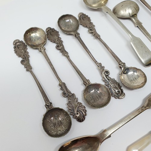 119B - A novelty silver mother of pearl bookmark in the form of a trowel, a caddy spoon and assorted mustar... 