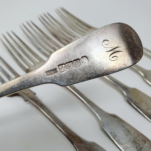 120B - A set of six Scottish Victorian fiddle pattern table forks, Edinburgh 1897, 13.3 ozt