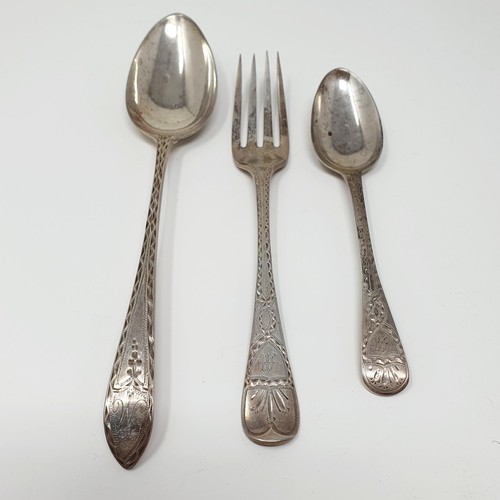 121A - A set of six George II Scottish silver old English pattern dessert forks, a set of eight old English... 