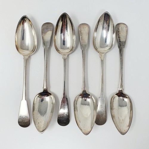 122A - A set of six George II Scottish silver fiddle pattern spoons, Edinburgh 1806, 12.3 ozt