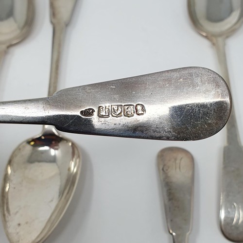 122A - A set of six George II Scottish silver fiddle pattern spoons, Edinburgh 1806, 12.3 ozt