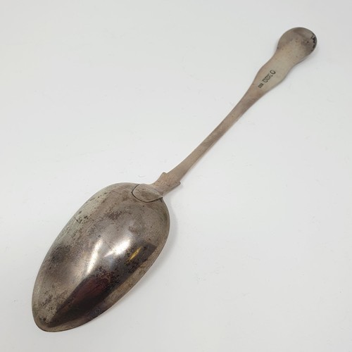 122B - A Victorian silver fiddle thread and shell pattern serving spoon, marks rubbed, 3.5 ozt