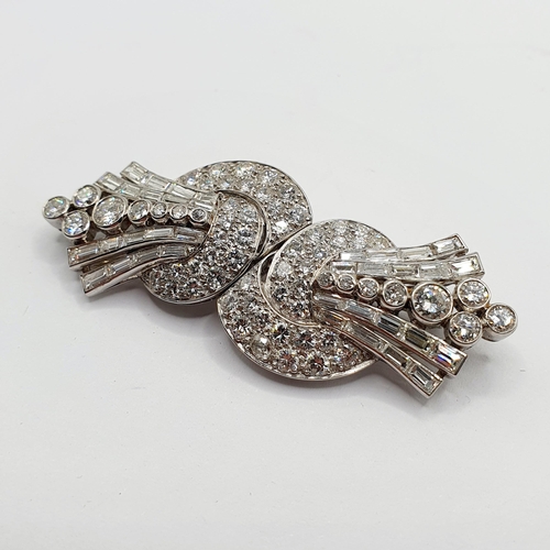 823 - An Art Deco diamond double clip brooch, stamped DS & Co