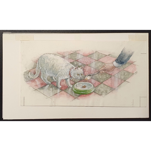 559 - Graham Thomas Oakley (British, 1929-2022), A cat being served a small portion of food, watercolour, ... 