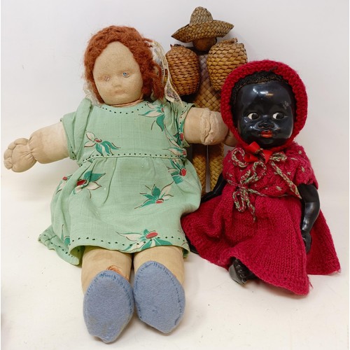 409 - A Heubach bisque headed doll, with a composite jointed body, other dolls and items (box)