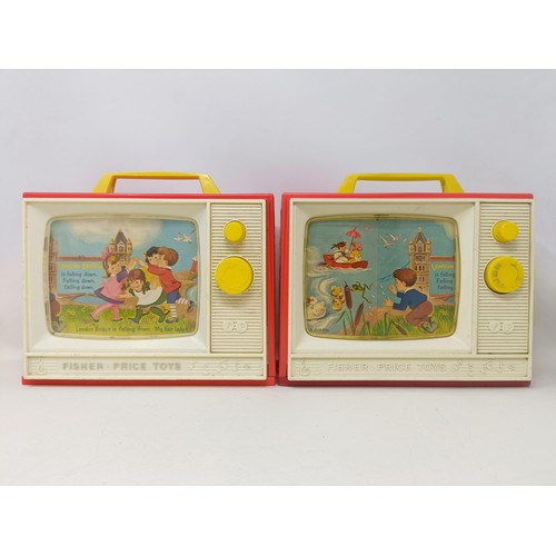 429 - A Japanese tinplate photoing on car, boxed, two Fisher Price toy televisions, and assorted other toy... 