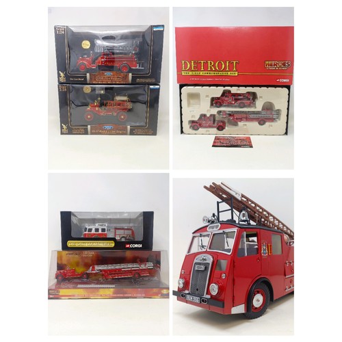 430 - A Corgis Heroes Under Fire two piece fire truck set, No US99150, and assorted other die-cast fire tr... 