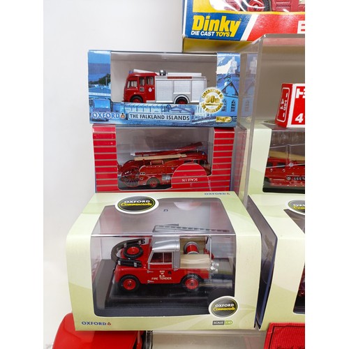 434 - A Dinky ERF Fire tender, No 266, and other toy fire engines and trucks, mostly boxed (box)