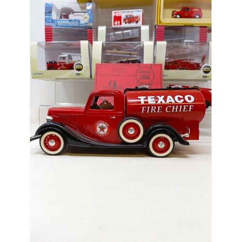 434 - A Dinky ERF Fire tender, No 266, and other toy fire engines and trucks, mostly boxed (box)