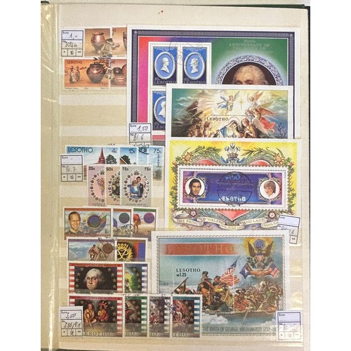 17 - Basutoland and Lesotho - Accumulation of stamps and covers on cards etc in folder and stockbook with... 