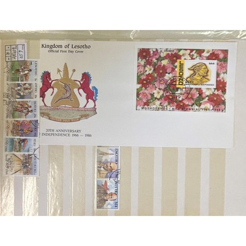 17 - Basutoland and Lesotho - Accumulation of stamps and covers on cards etc in folder and stockbook with... 