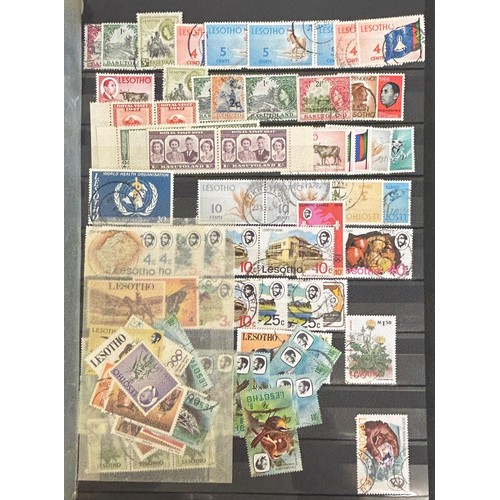 17 - Basutoland and Lesotho - Accumulation of stamps and covers on cards etc in folder and stockbook with... 