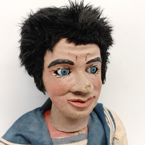 455 - A male sailor ventriloquist dummy, with glass eyes and moving mouth, 86 cm high