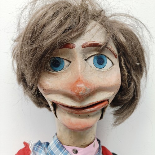 468 - An unusual male cowboy ventriloquist dummy, with moving flap of hair and moving mouth, 92 cm high