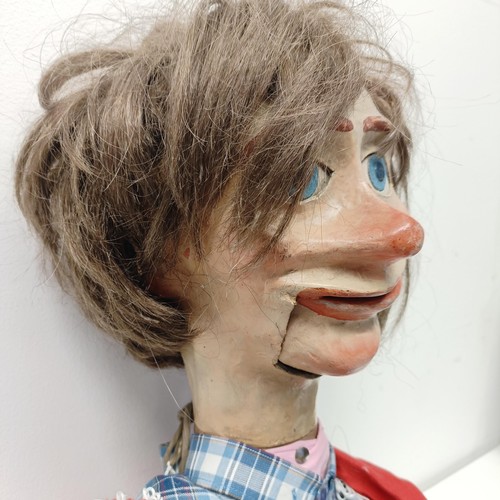 468 - An unusual male cowboy ventriloquist dummy, with moving flap of hair and moving mouth, 92 cm high