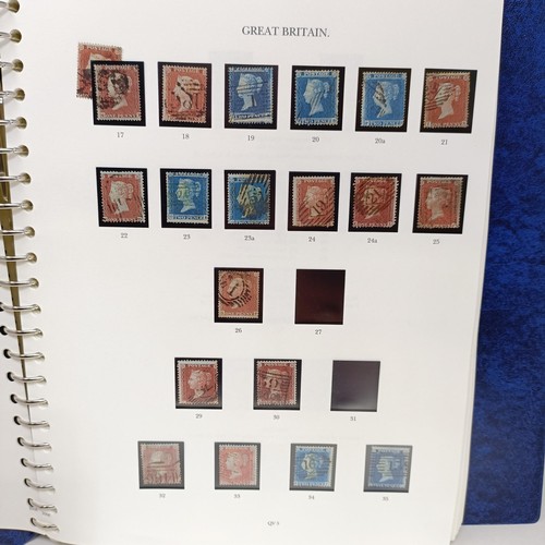 25 - A Windsor stamp album, GB QVR onwards, including three Penny Blacks, twenty three Penny Blues, embos... 