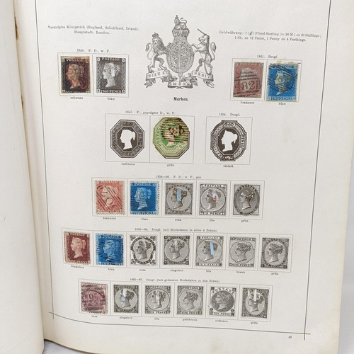 1 - A Schaubek postage stamp album, with assorted world stamps, including a GB Penny Black, 1894 edition