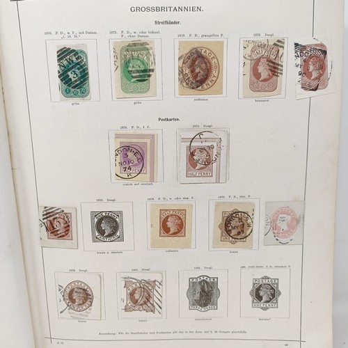 1 - A Schaubek postage stamp album, with assorted world stamps, including a GB Penny Black, 1894 edition